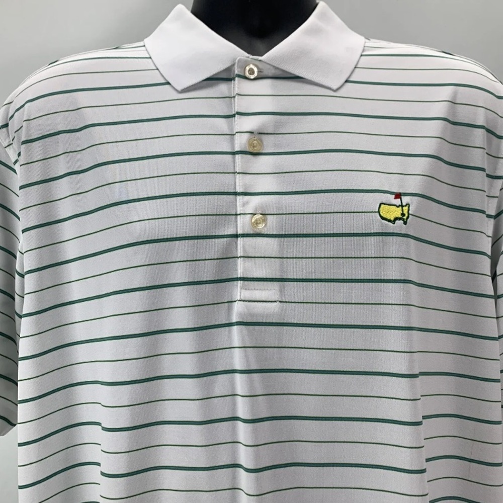 Augusta National Mens Size Large Golf Striped Polo Short Sleeve Shirt White